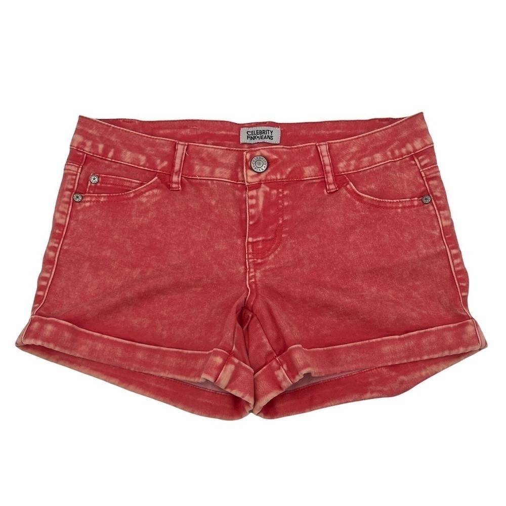 Celebrity Pink Jeans Red Cuffed Hem Denim Shorts Size 0 Women’s